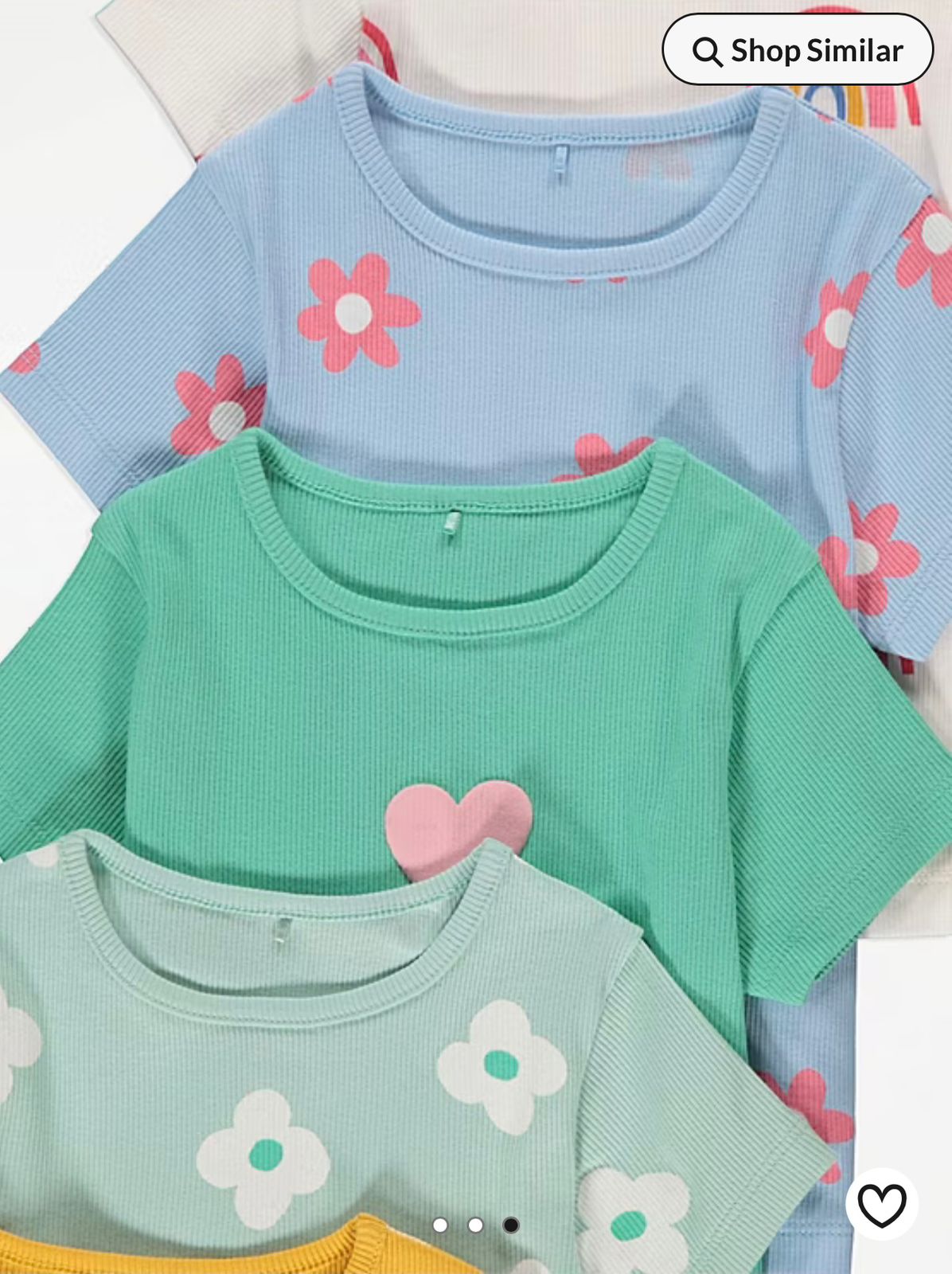 GEORGE BRIGHT HEART FLOWER RAINBOW RIBBED T-SHIRTS PACK OF 7