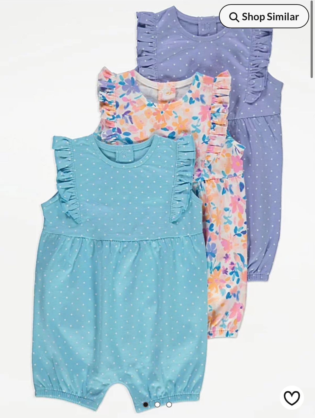 GEORGE SPOTTY FLORAL FRILL ROMPER PACK OF 3