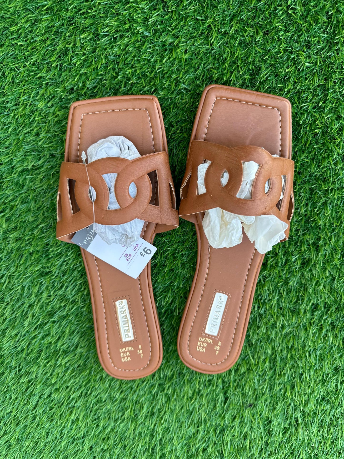 PRIMARK BROWN FLAT SLIDES