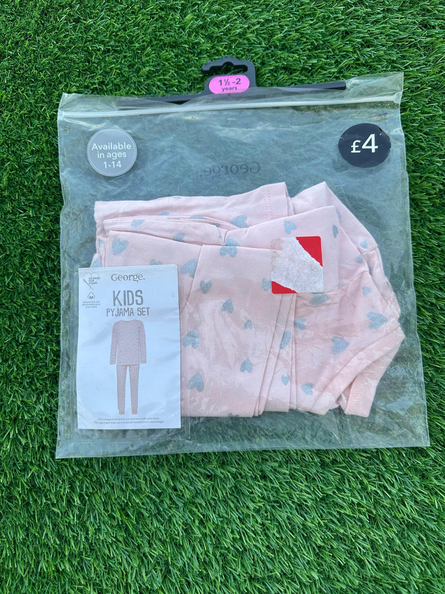 GEORGE PINK WITH GLITTER HEART PJ SET