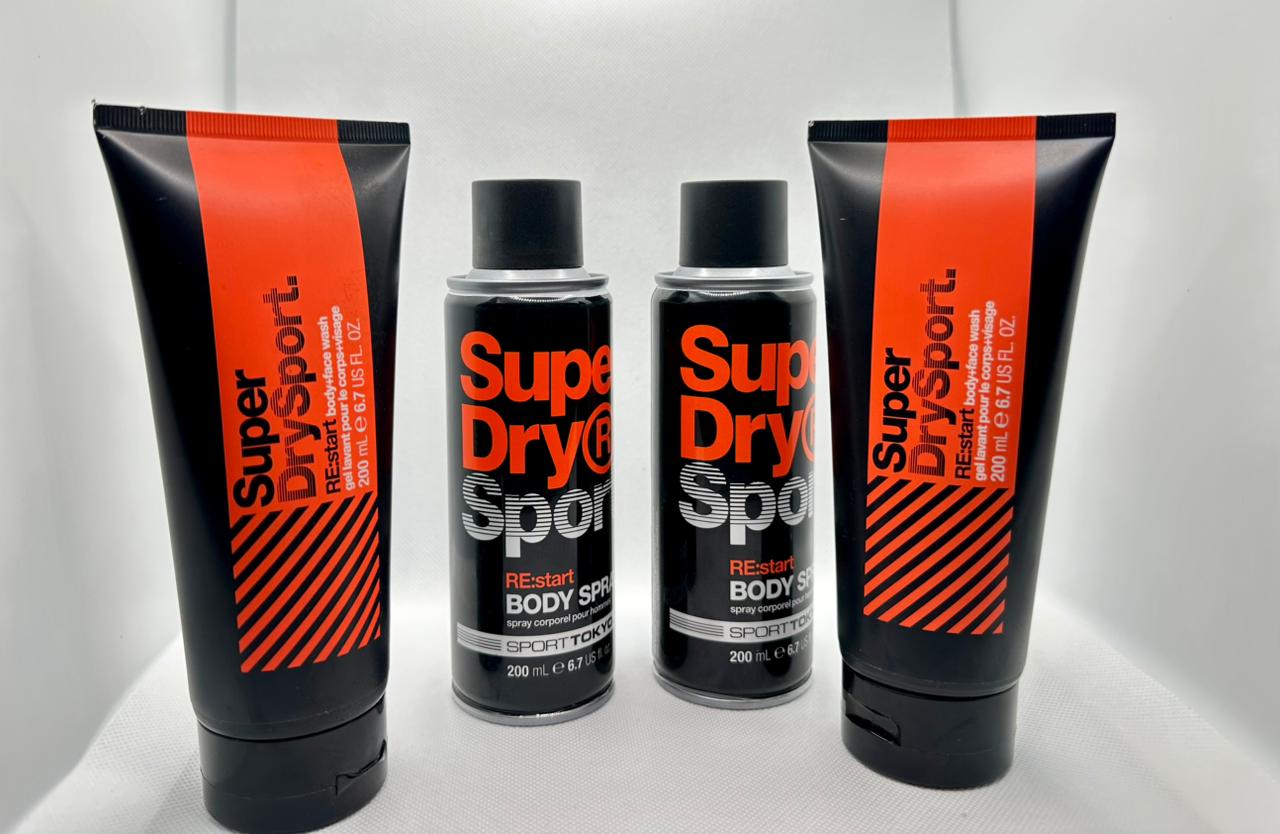 SUPER DRY SPORT BODY SPRAY AND FACE BODYWASH GEL