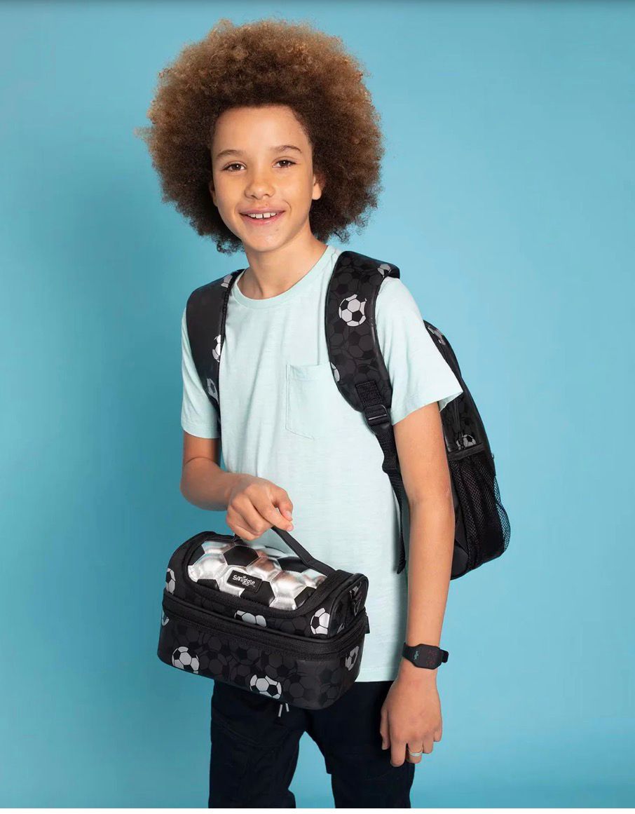 SMIGGLE STRIKER SILVER DUBLE BECKER LUNCH BAG WITH STRAP