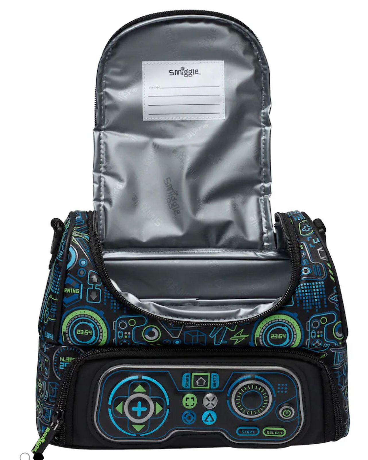 SMIGGLE BLACK VIRTUAL DUBLE DECKER LUNCH BAG WITH STRAP