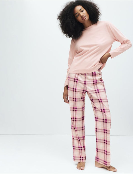 M&S PUR COTTON CHECKED PJ SET