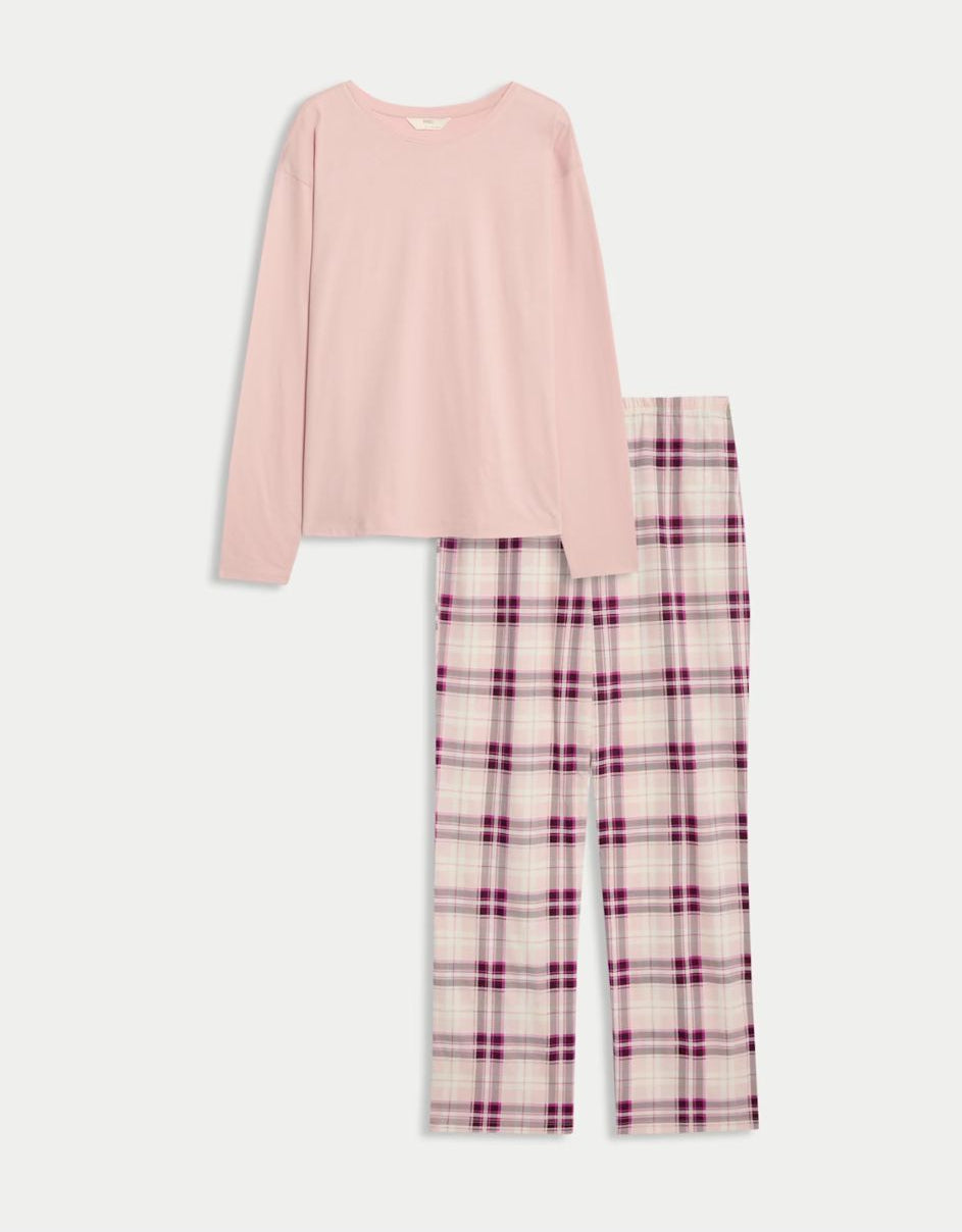 M&S PUR COTTON CHECKED PJ SET