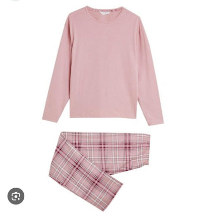 M&S PUR COTTON CHECKED PJ SET