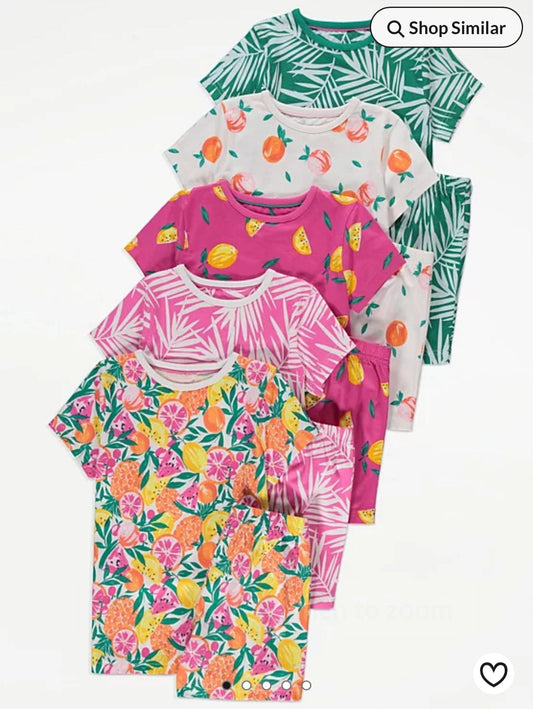 GEORGE BRIGHT FRUIT LEAF SHORT PJ SET PACK OF 5