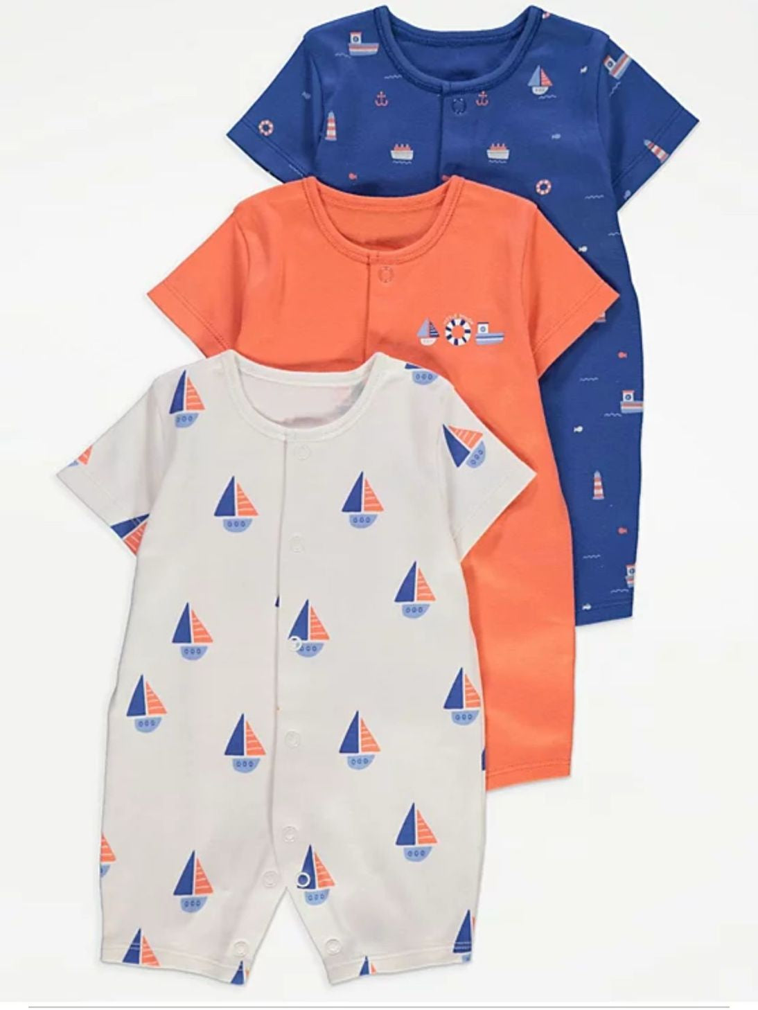 GEORGE ASSORTED SLEEPSUIT ROMPERS PACK OF 3