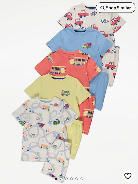 GEORGE VEHICLE PRINT SHORT PJ SET PACK OF 5