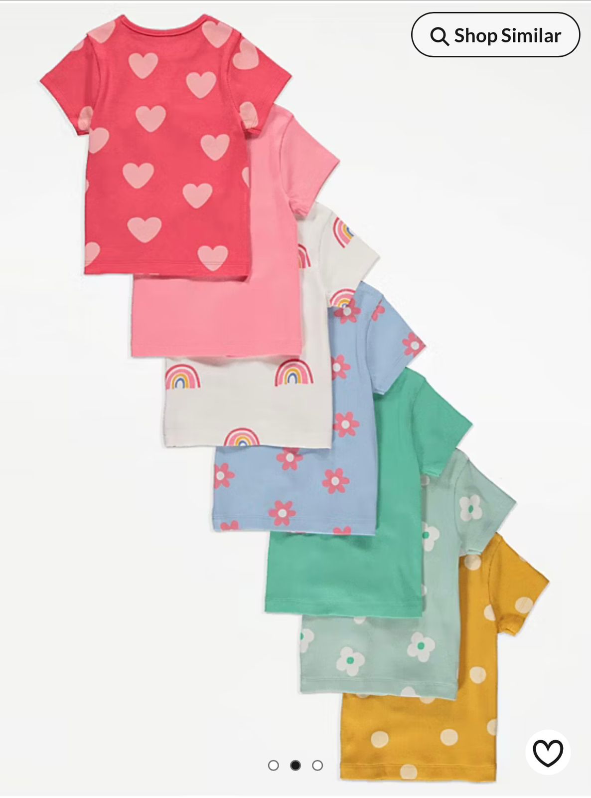 GEORGE BRIGHT HEART FLOWER RAINBOW RIBBED T-SHIRTS PACK OF 7