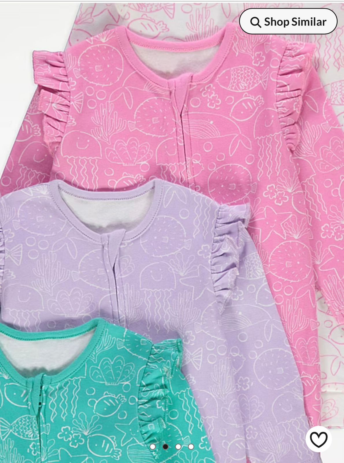 GEORGE UNDER THE SEA FRILL SHOULDER FOOTLESS 2 WAY ZIP SLEEPSUIT PACK OF 5