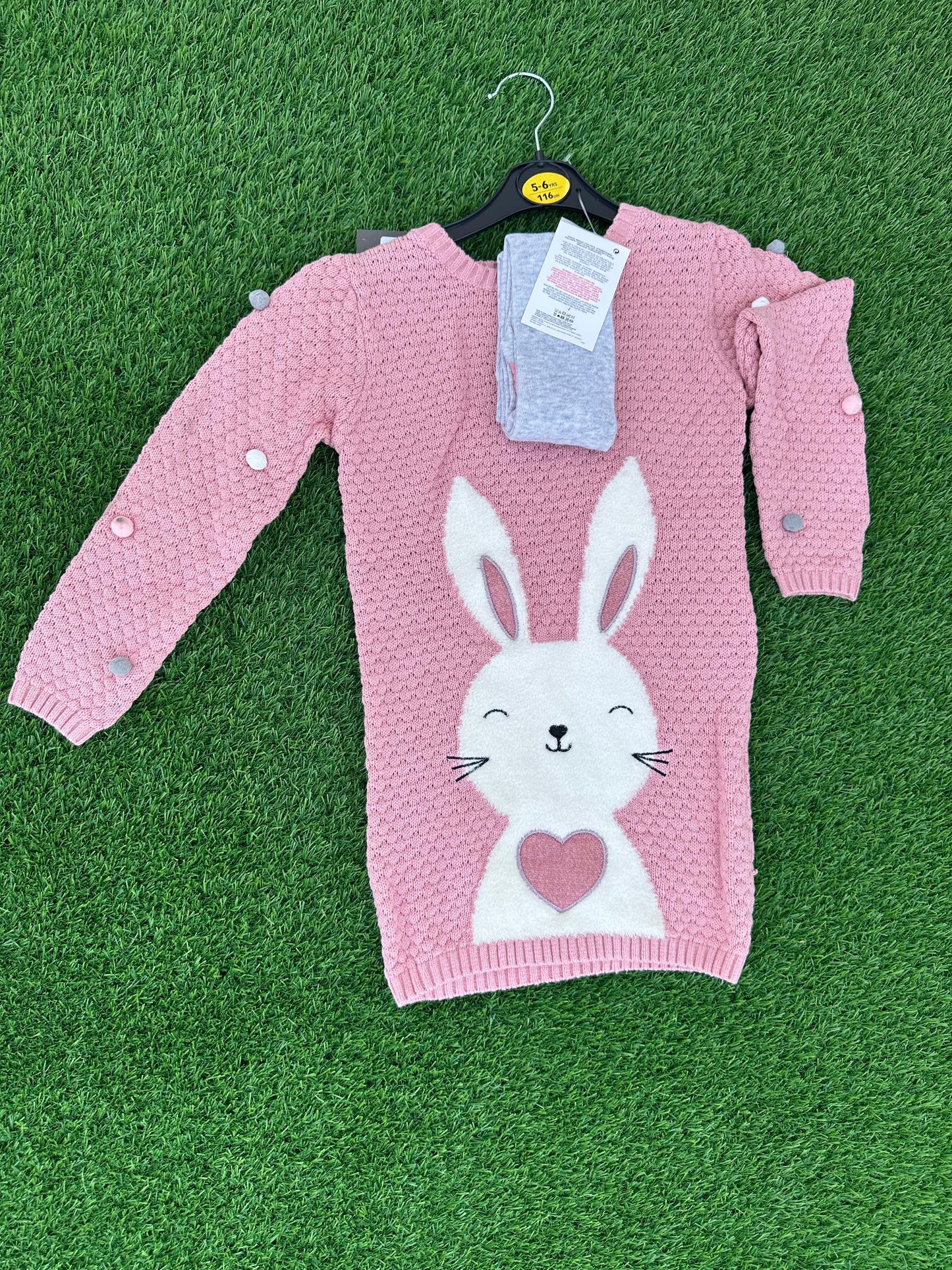 PRIMARK BUNNY KNITTED WARM DRESS WITH TIGHTS