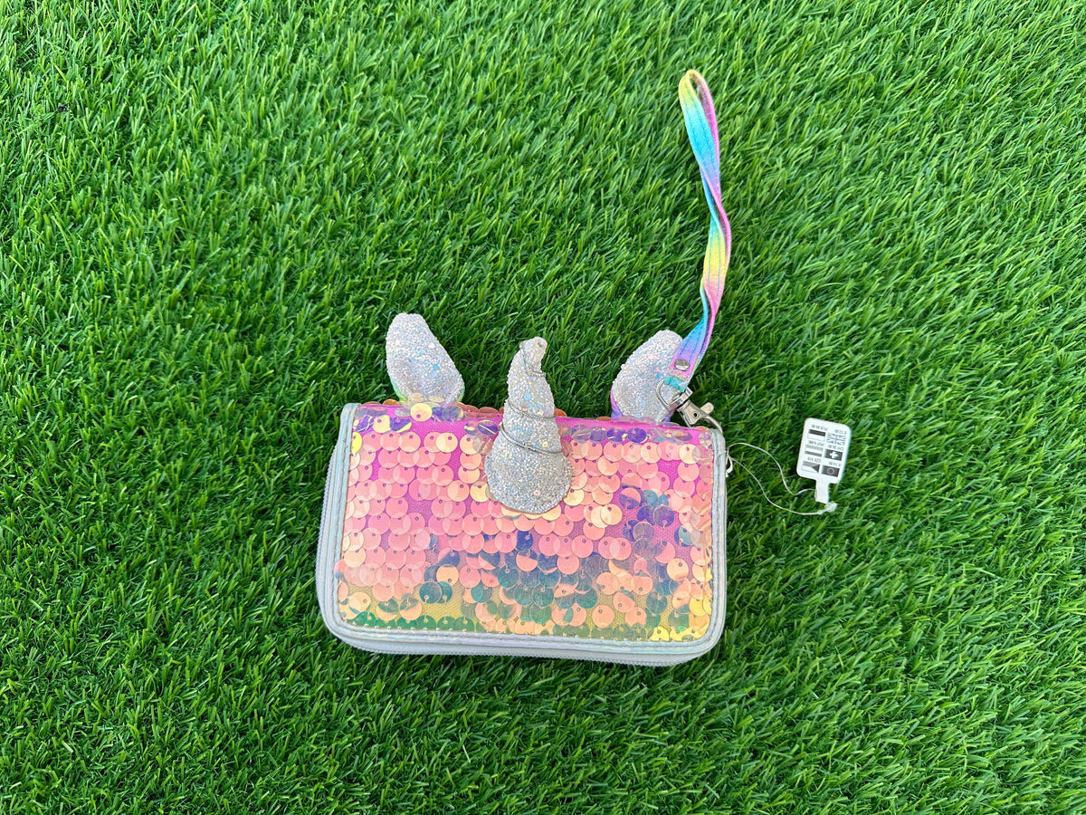 UNICORN SEQUIN COIN PURSE WITH WRIST STRAP