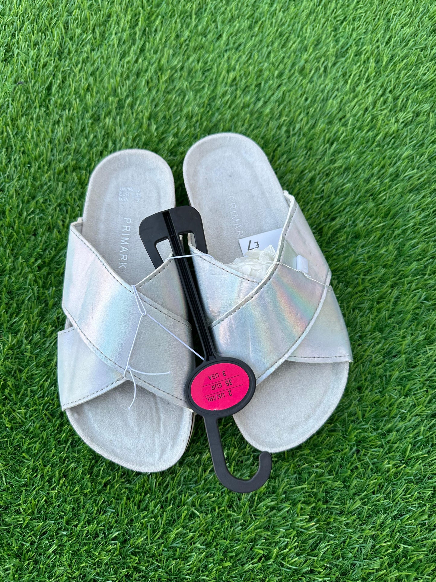 PRIMARK SILVER CROSS STRAP SLIDES