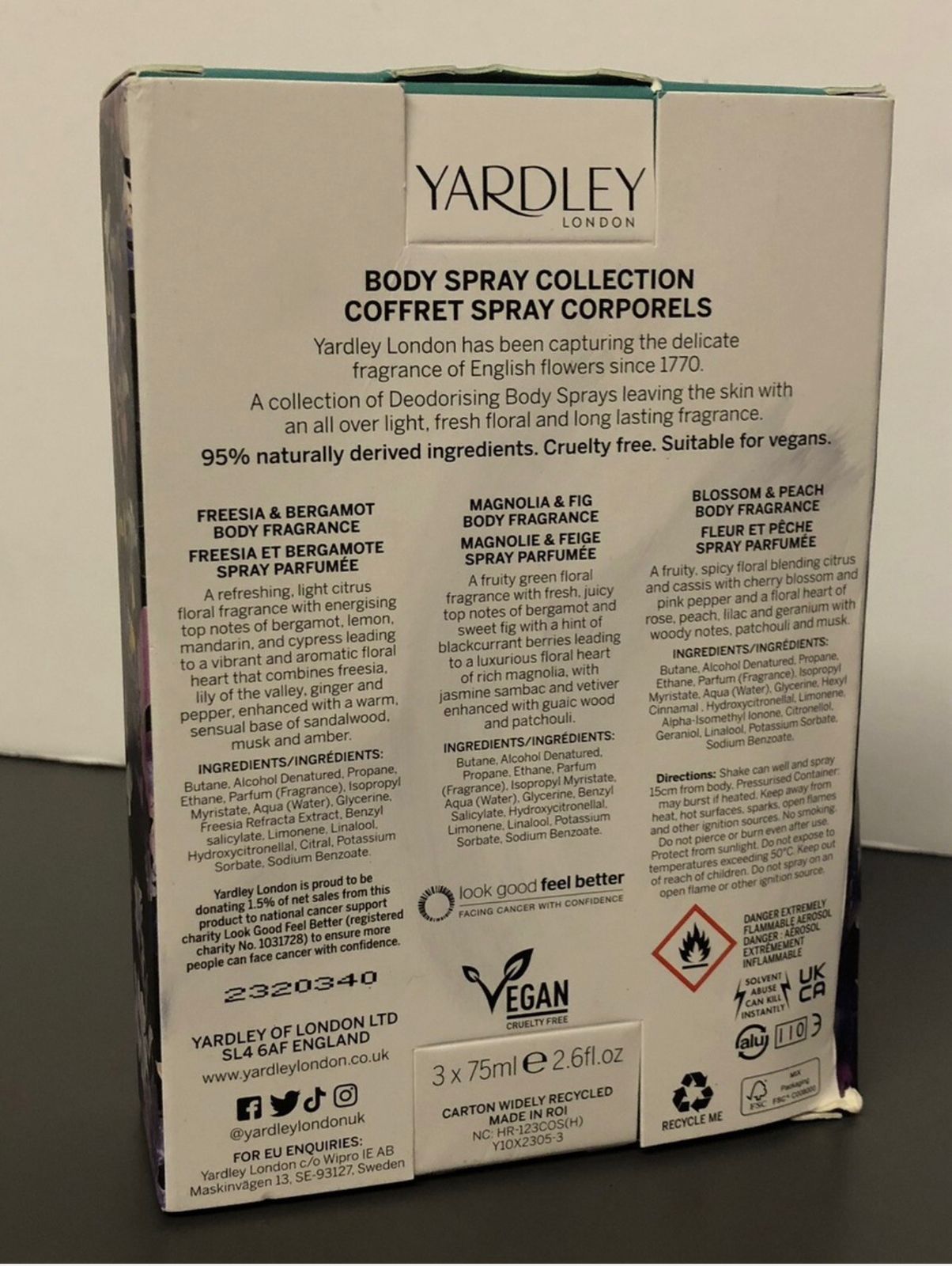YARDLEY LONDON BODY FRAGRANCE COLLECTION PACK OF 3