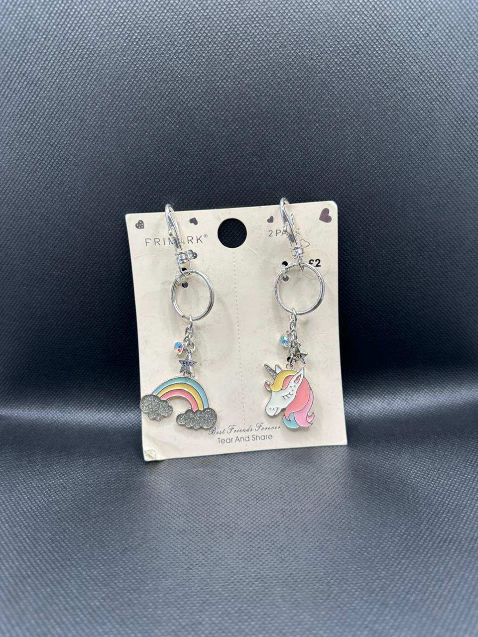 PRIMARK BEST FRIENDS FOREVER UNICORN & RAINBOW KEY CHAIN SET
