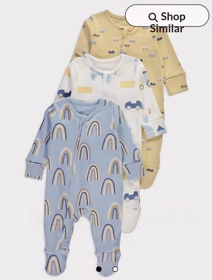 GEORGE CAR THEMED COTTON ROMPER SET PACK OF 3