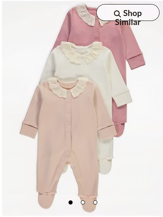 GEORGE BRODERIE COLLARED SLEEPING SUITS PACK OF 3