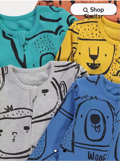 GEORGE BRIGHT ANIMAL ZIP FASTEN SLEEPING SUITS PACK OF 5