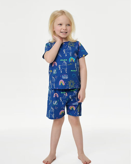 M&S PURE COTTON GLOW IN THE DARK HEART SHORT PJ SET