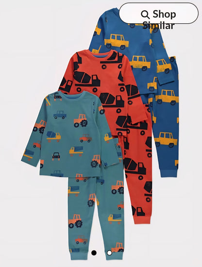 GEORGE VEHICLE LONE SLEEVE PJ SET PACK OF 3