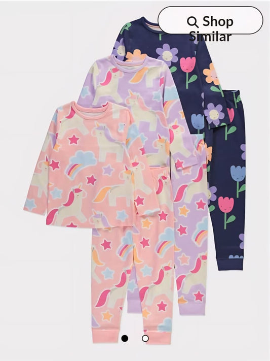 GEORGE UNICORN FLOWER LONG SLEEVE PJ SET PACK OF 3