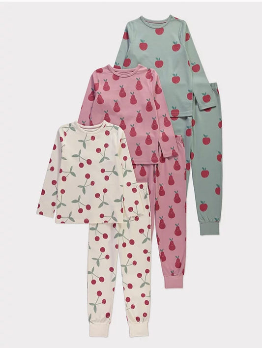 GEORGE FRUITY LONG SLEEVE PJ SET PACK OF 3