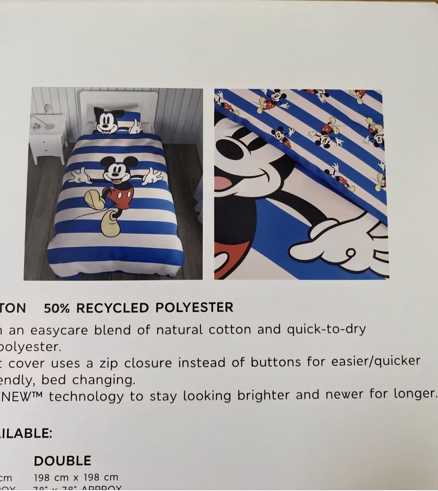 M&S DISNEY MICKEY MOUSE NON IRON REVERSIBLE DOUBLE BED QUILT COVER