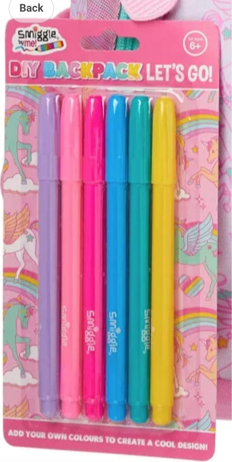 SMIGGLE UNICORN PATTREN BAKPACK WITH COLOUR SET PENICLE SET BOTTLE AND 6 LINEED EXERCISE BOOK
