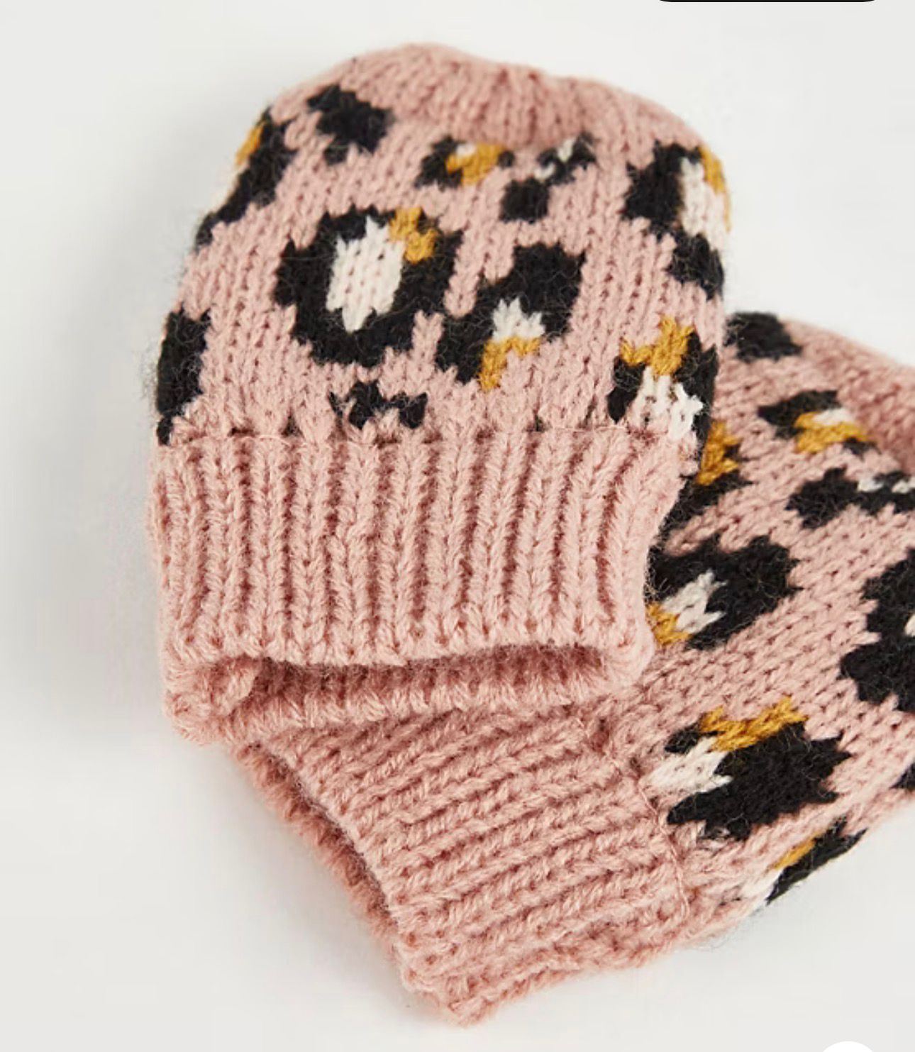 GEORGE PINK ANIMAL PRINT TRAPPER HAT AND MITTENS SET