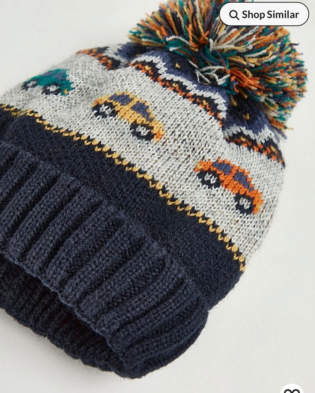 GEORGE NAVY CAR KNITTED BOBBLE HAT AND MITTENS