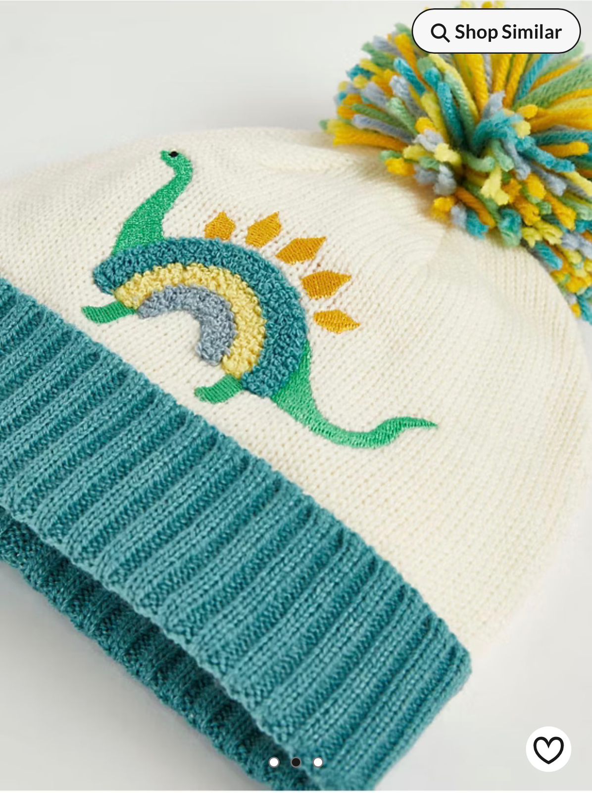 GEORGE VREAM DINOSAUR KNITTED BOBBLE HAT AND MITTENS SET