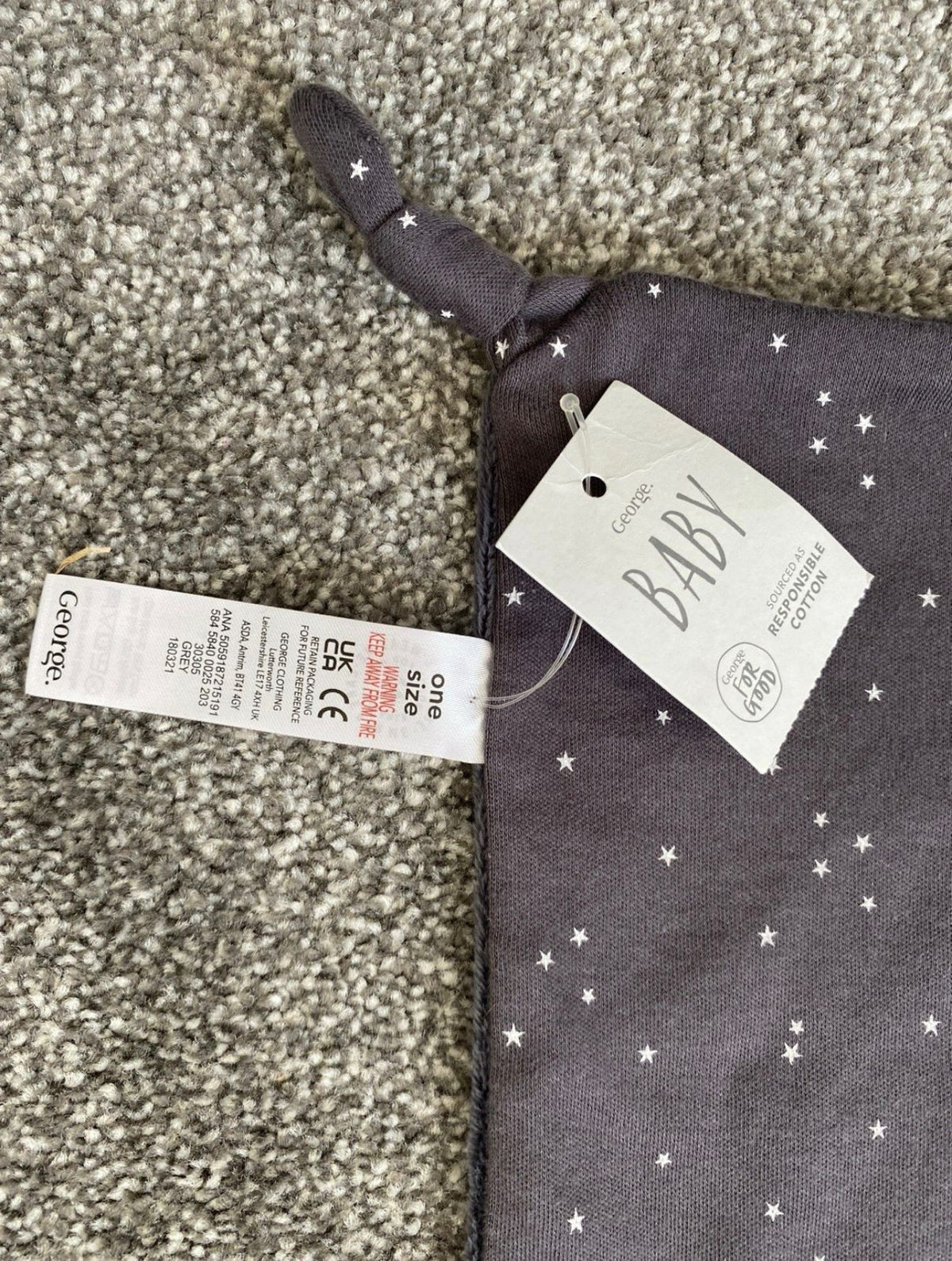 GEORGE GREY MIFFY BUNNY RABBIT SOFT TOY SOOTHER COMFORTER BLANKET BLANKIE