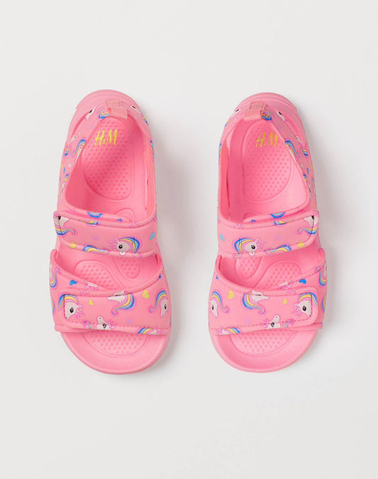 H&M PINK UNICORN PRINTED DOUBLE STRAP SANDALS