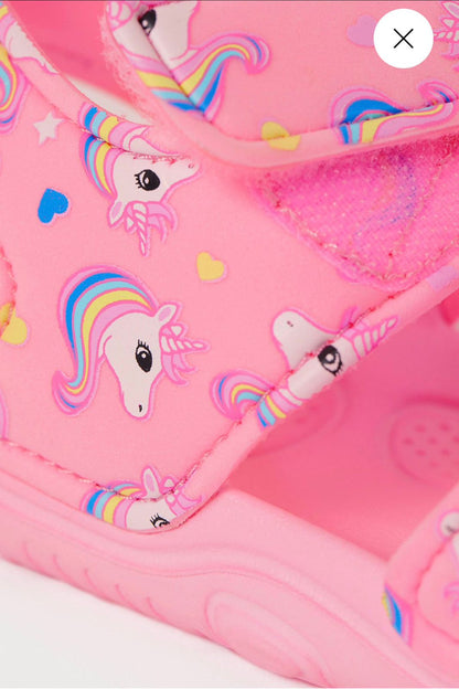 H&M PINK UNICORN PRINTED DOUBLE STRAP SANDALS