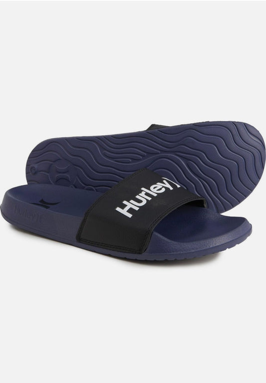 HURLEY MENS BLACK AND NAVY CUSHIONED  SLIDE