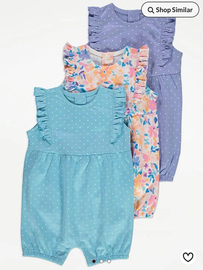 GEORGE SPOTTY FLORAL ALL IN ONES PACK OF 3