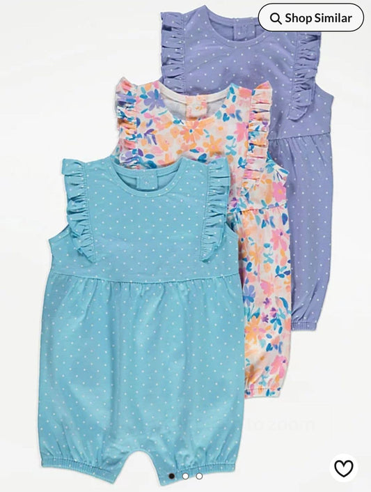 GEORGE SPOTTY FLORAL ALL IN ONES PACK OF 3