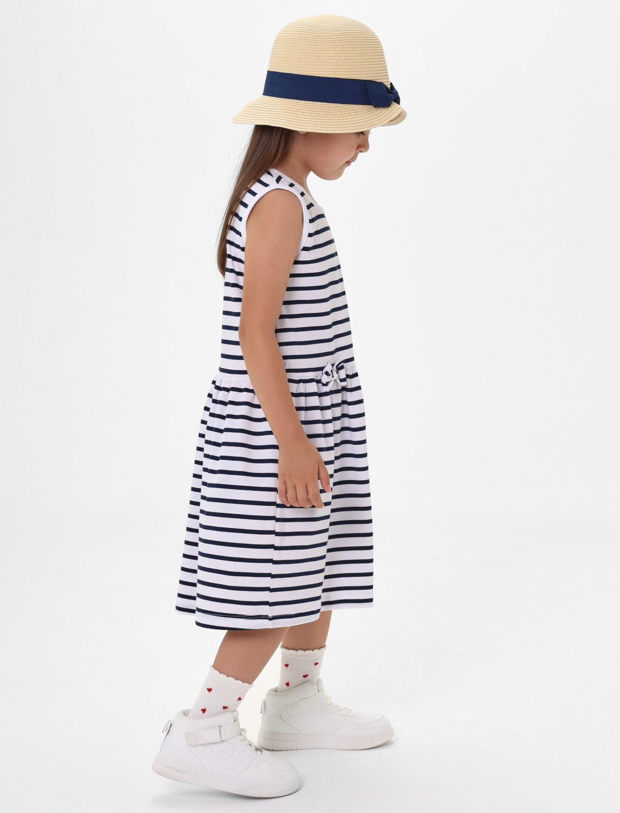 MATALAN STRIPED CHEST SEQUIN CHERRY SHAPE SLEEVELESS ROUND NECK DRESS