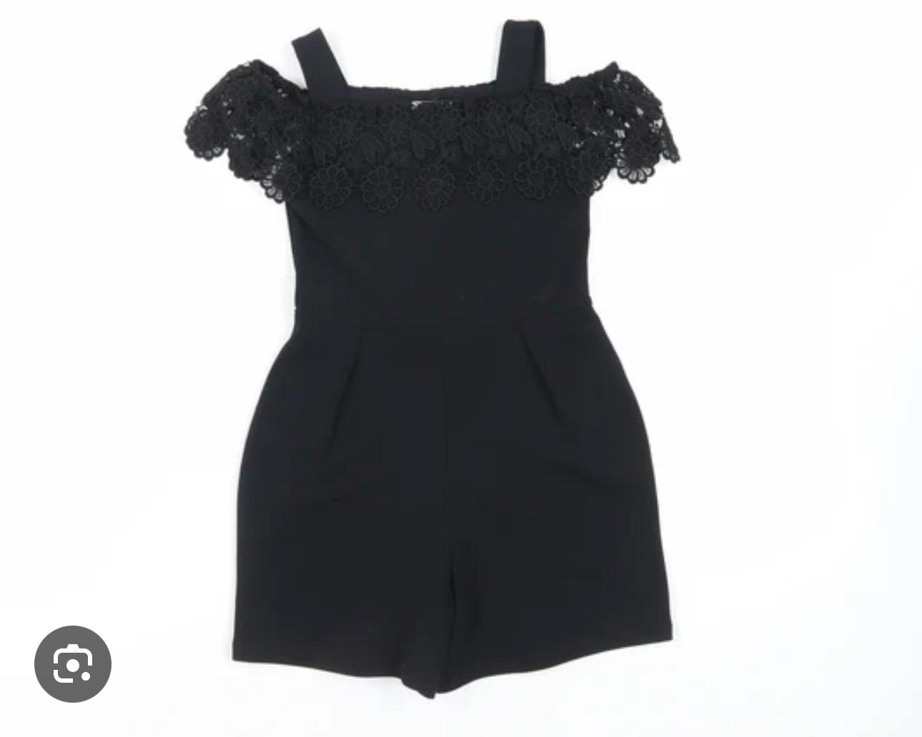 BLACK LACE FRILL FLUTTER SLEEVE SUIT
