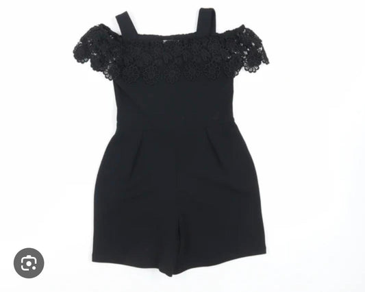 BLACK LACE FRILL FLUTTER SLEEVE SUIT