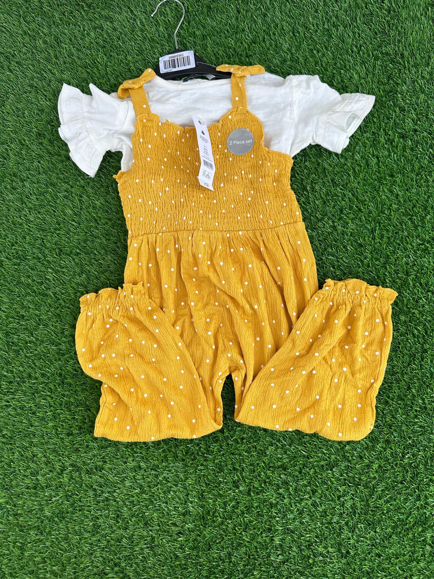 GEORGE POLKA DOT JUMPSUIT WITH WHITE RUFFLED SHORT SLEEVE SHIRT