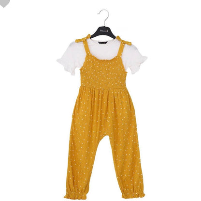 GEORGE POLKA DOT JUMPSUIT WITH WHITE RUFFLED SHORT SLEEVE SHIRT