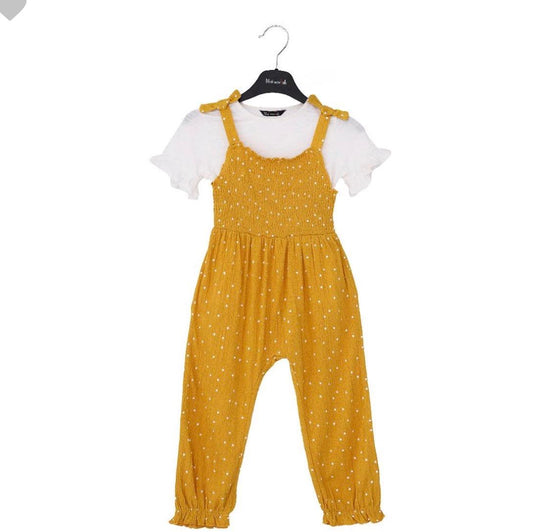 GEORGE POLKA DOT JUMPSUIT WITH WHITE RUFFLED SHORT SLEEVE SHIRT