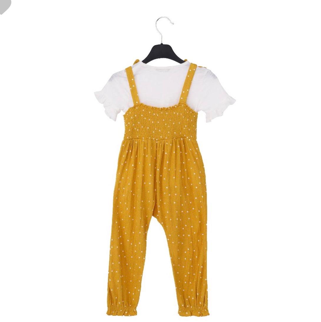 GEORGE POLKA DOT JUMPSUIT WITH WHITE RUFFLED SHORT SLEEVE SHIRT