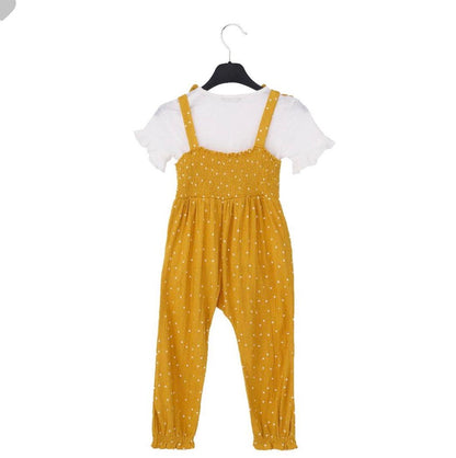 GEORGE POLKA DOT JUMPSUIT WITH WHITE RUFFLED SHORT SLEEVE SHIRT