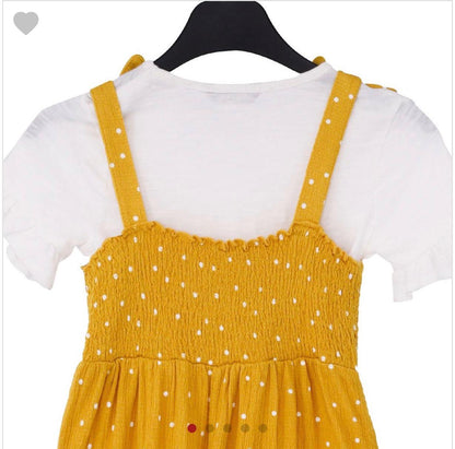 GEORGE POLKA DOT JUMPSUIT WITH WHITE RUFFLED SHORT SLEEVE SHIRT