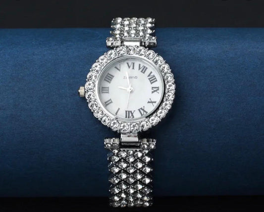 ELEGENT LUXURY WOMEN WATCH WITH A RHINESTONE ENCRUSTED BEZEL & BAND