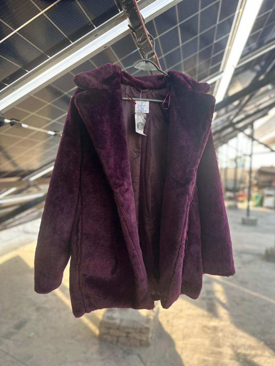 PRIMARK BURGUNDY FUR COAT