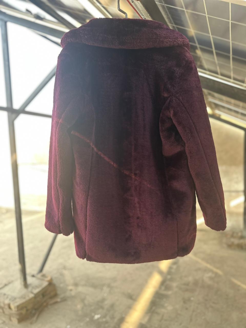 PRIMARK BURGUNDY FUR COAT